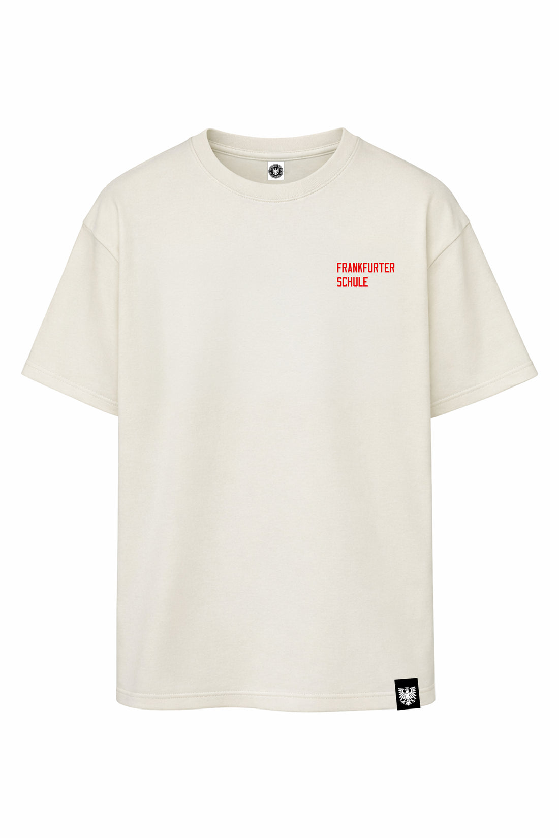 Frankfurter Schule-Shirt rot auf off-white